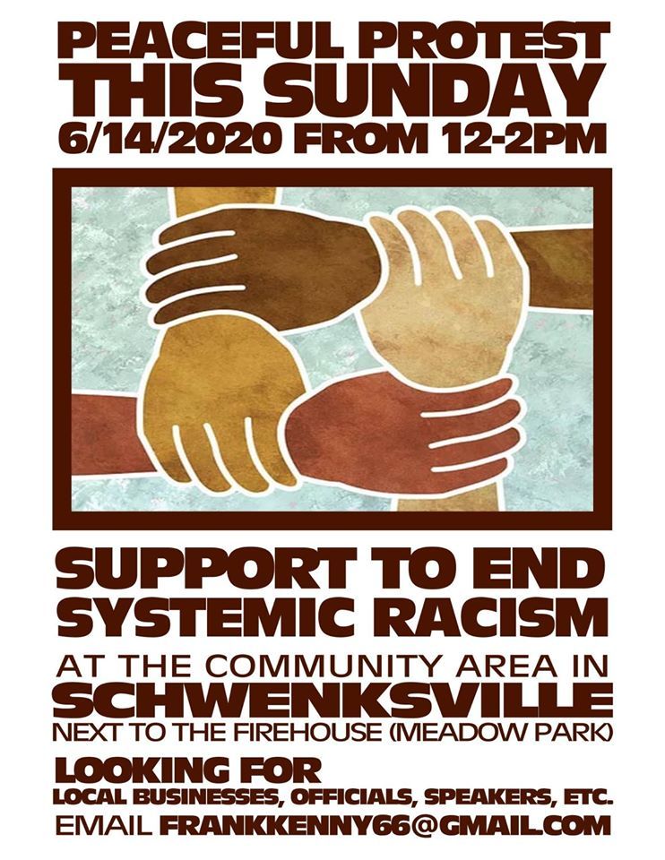 PaWomenRise's tweet photo. Shared from our friend, Norristown Councilman Hakim K. Jones.
Please join our neighbor, Frank Kenny and many others for this action on Sunday, June 14th at 2:00pm. Meet at 300 Main Street, Schwenksville, PA 19473. #montcoPA #MontcoProtest #PhillyProtest #BlackLivesMatter https://t.co/1OGW0D95Un