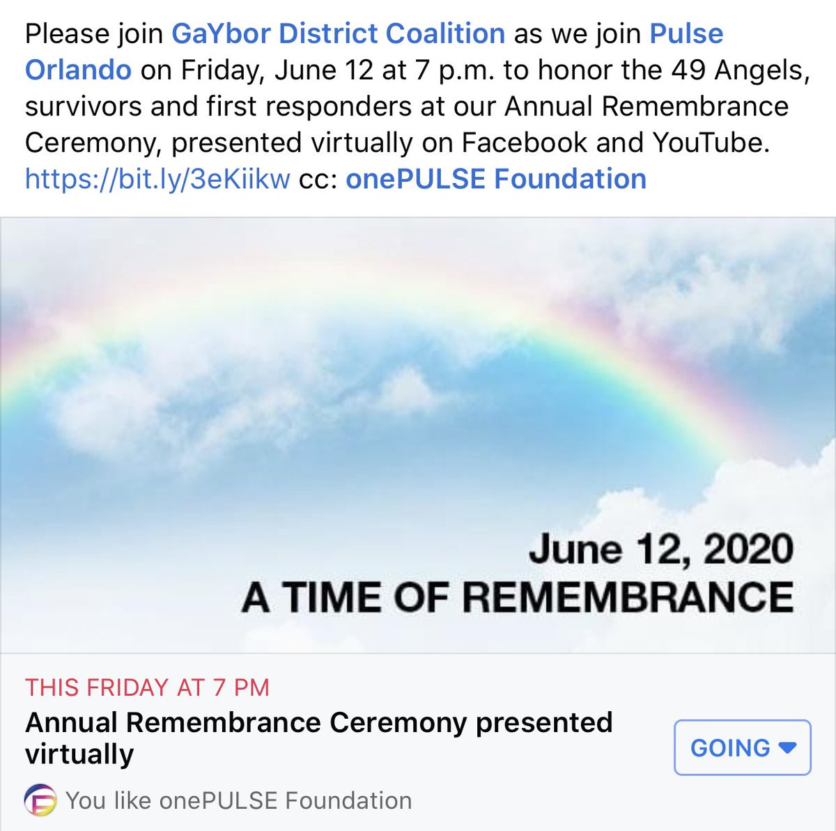 GaYBORCoalition's tweet photo. Please join us as we join Pulse Orlando on Friday, June 12 at 7 p.m. to honor the 49 Angels, survivors and first responders at our Annual Remembrance Ceremony, presented virtually on Facebook and YouTube. https://t.co/1K6nIJOtnA https://t.co/fCm0Wd0ubF