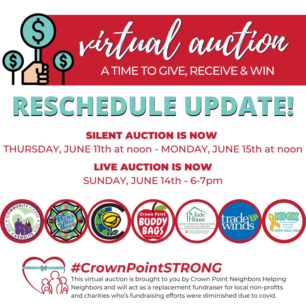 CampagnaAcademy's tweet photo. #CrownPointStrong Virtual Auction - Sunday, June 14 at 6PM! Campagna Academy is honored to have been chosen as one of the recipients for this auction!

Event Info/Auction Info: https://t.co/LnaodupP4Q

Facebook Event Page:
https://t.co/Ihvbcqu60K https://t.co/Ngaa1eQhdP