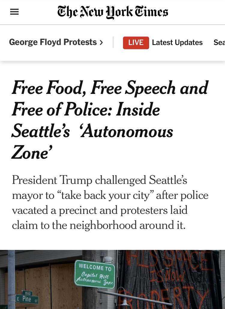 It seems not all takeovers are created equal. Here’s a THREADabout the ways outlets have talked about the anarchy of the  #SeattleAutonomousZone vs. the 2014 Bundy standoff in Oregon. Starting with  @nytimes. Can you spot the difference?