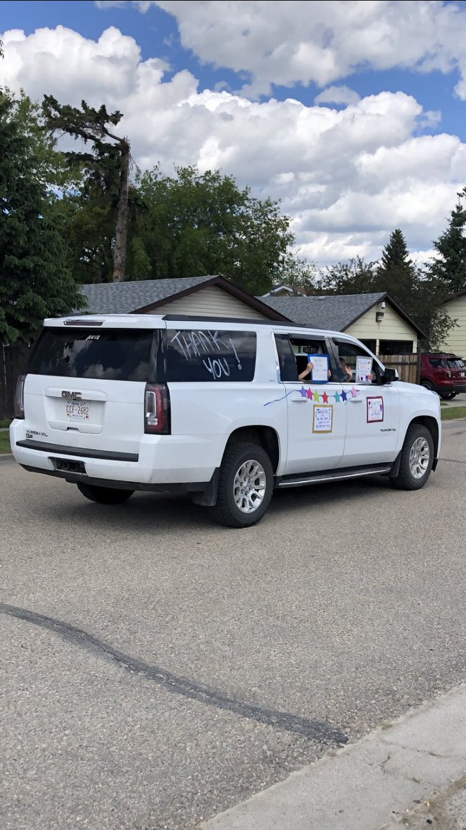 IREC1's tweet photo. THANK YOU, THANK YOU!!! ❤️ Our parents are AMAZING! We have much gratitude for the overwhelming support at the 'drive-by' farewell parade. We loved seeing our kiddos as we have missed them SO much! It was just what we needed for our hearts &amp; souls! @blackfalds #BeIRECstrong❤️ https://t.co/gsEfv3UtOu
