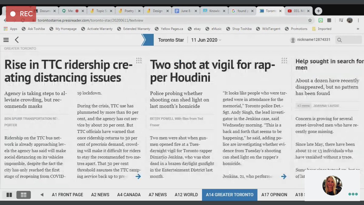 julia_petersen1's tweet photo. Amazing work from the students in @gallowayrd206 creating found poetry using articles in the Toronto star. So happy to catch it. @LC3_TDSB @TorontoStar #remotelearning https://t.co/3tQujQgEm3