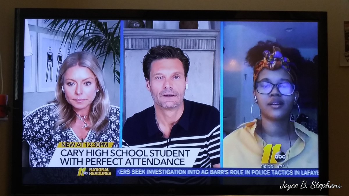 #EboniSimoneHayes featured on @LiveKellyRyan #PerfectAttendance @WCPSS #Classof2020 🎓 #WCPSS @TownofCary @CaryHSCDC Awesome Accomplishment 🎉🎈🎉🎈🎉