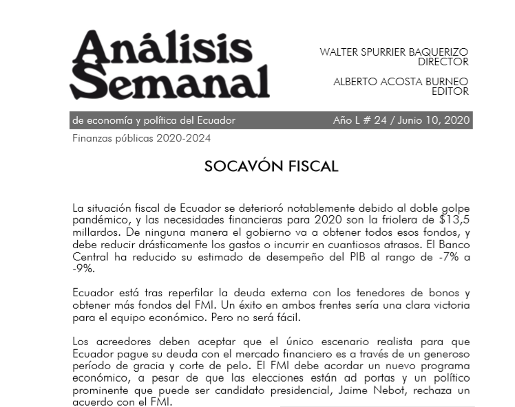 ALBERTOACOSTAB's tweet photo. ¿GAME OVER? Si Ecuador obtuviera todo el financiamiento que busca, la deuda pública se elevaría al 65% del PIB en 2020

y a 70% para 2023...

!PERO NADIE PUEDE VIVIR INDEFINIDAMENTE DEL ENDEUDAMIENTO! !EL AJUSTE ES INEVITABLE! https://t.co/VjLVMjG2sM