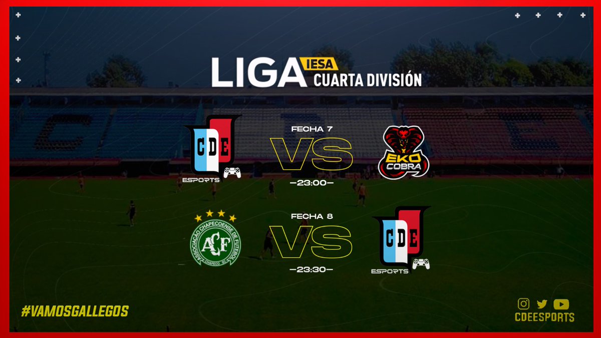 ¡HOY JUEGA ESPAÑOL!

📌Esta noche el Gallego quiere volver a recuperar la punta y se enfrenta a 2 rivales que vienen en la pelea.

🕚 23:00 🆚️ <a href="/ekocobrafifa/">Eko Cobra Esports (FIFA)</a> 
🕦 23:30 🆚️ @chapengadores 

🖥 Mira al Gallego en vivo a las 23hs.
👉🏼 youtube.com/channel/UCe8fE…

#VamosGallegos 💪🏼🇪🇦🎮