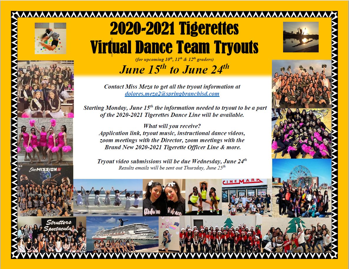 SpringWoodsHigh's tweet photo. Interested in becoming a Tigerette? More information about how to tryout below! #AllmeansAll #tryouts2020 https://t.co/vx6Y8I5m8W