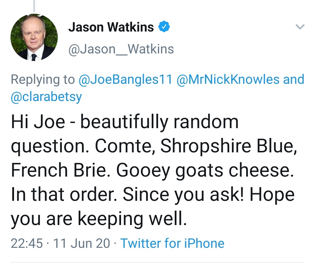 A massive thank you to  @Jason__Watkins,  @JeffreyGuterman and  @HeadieOne for your replies!To find out more celebrity cheese favourites, you can check out this pinned tweet or visit  http://joebangles.co.uk  #ThursdayThoughts #ThursdayMotivation #PS5  