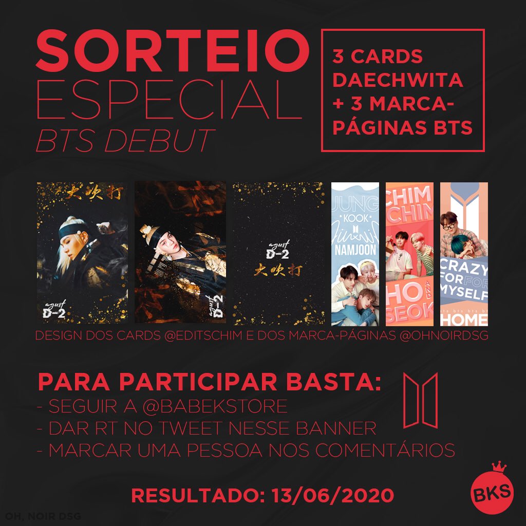 babekstore's tweet image. ♛ #Sorteio Especial - BTS Debut ♛

Para participar basta seguir as regras do banner abaixo 👇🏼

🎁 O prêmio será 3 cards especias do Suga e 3 marca páginas dos meninos

📅 Divulgaremos o resultado dia 13.06.2020

Sortearemos através dos RTs desse Tweet!