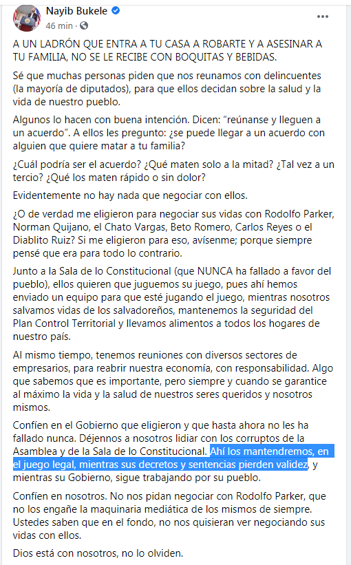 easegura's tweet photo. En Twitter, Bukele hace un llamado a reunirse, mientras que en Facebook dice que todo es un juego. https://t.co/VrMzWdTIcl