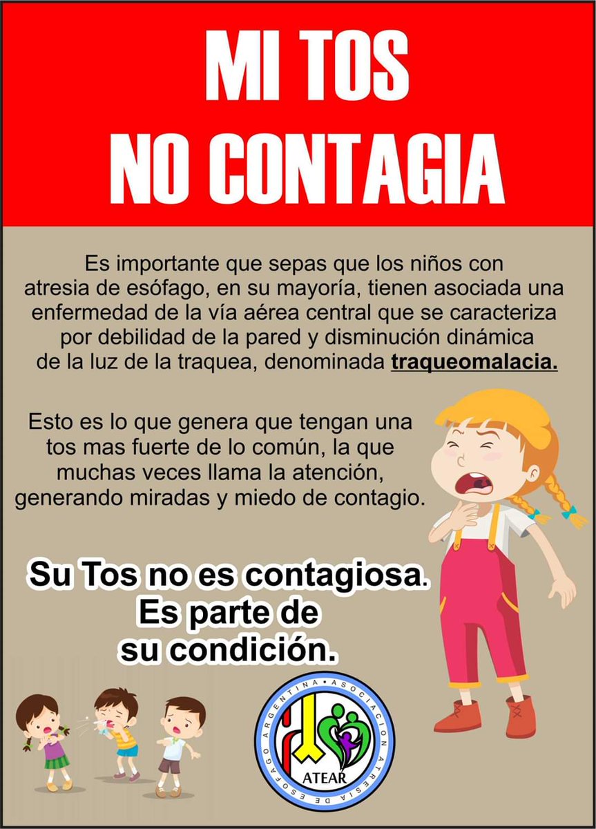 ATEARorg's tweet photo. Algo por lo que pasamos todos los papás de niños con Atresia de Esófago, es sufrir la mirada del otro frente a la tos de nuestros hijos. Por eso queremos contarte, que
👉SU TOS NO ES CONTAGIOSA.
Es parte de su condición.
https://t.co/4yYp0nwMhF
#ATEAR #AtresiaDeEsofago https://t.co/E6Rk9oGTAE