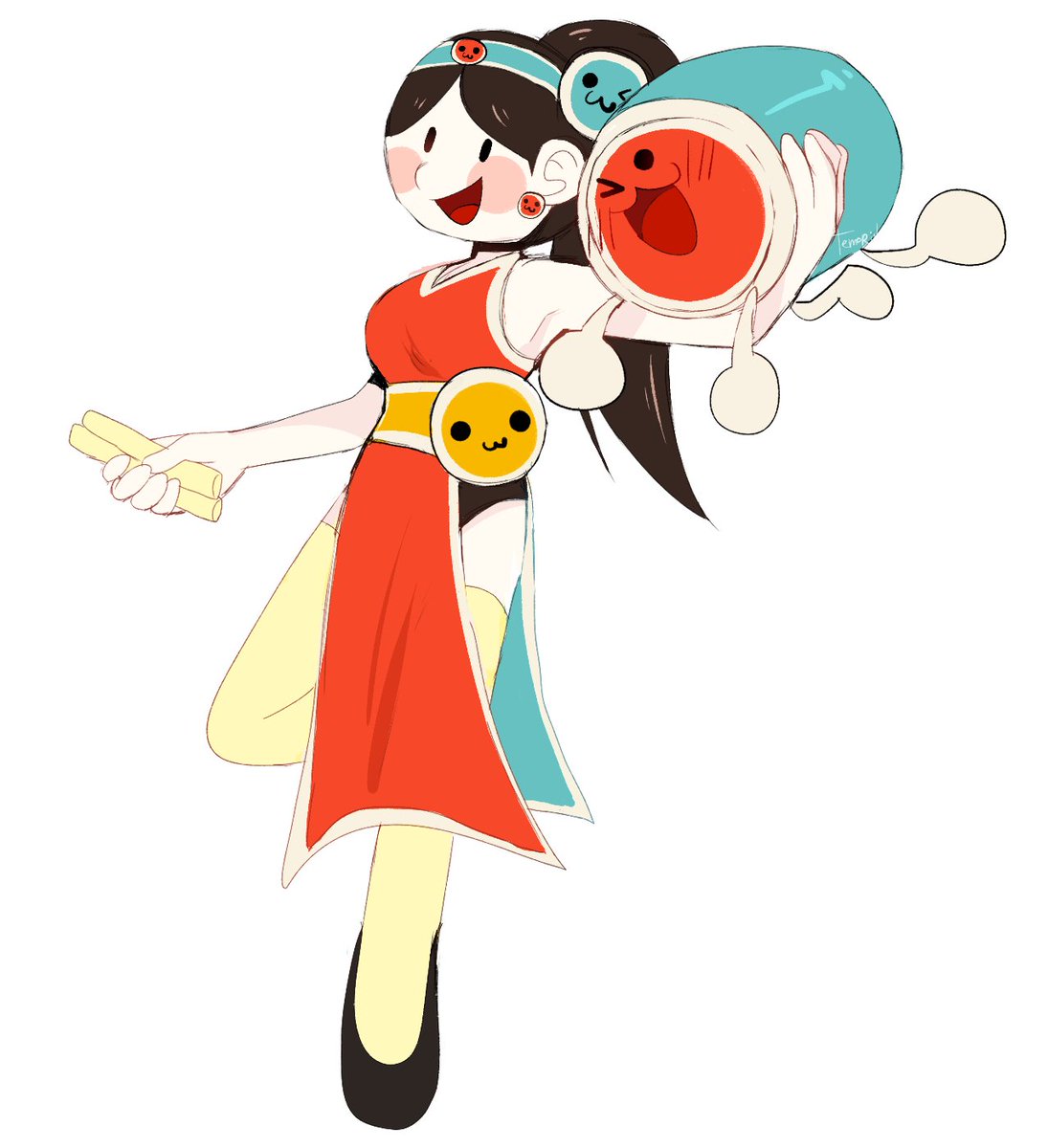 temorinki's tweet image. Rhythm masters,but hakuko has a taiko no tatsujin dress!🥁
#RhythmHeaven #taikonotatsujin #kfad
