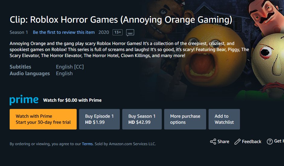 Ivy On Twitter I M Pleased To Let You Know Season 1 Of Clip Roblox Horror Games Annoying Orange Gaming Is Available Only 43 Or Free To Watch With Prime Https T Co 6b34gr1f7f - roblox horror hotel games