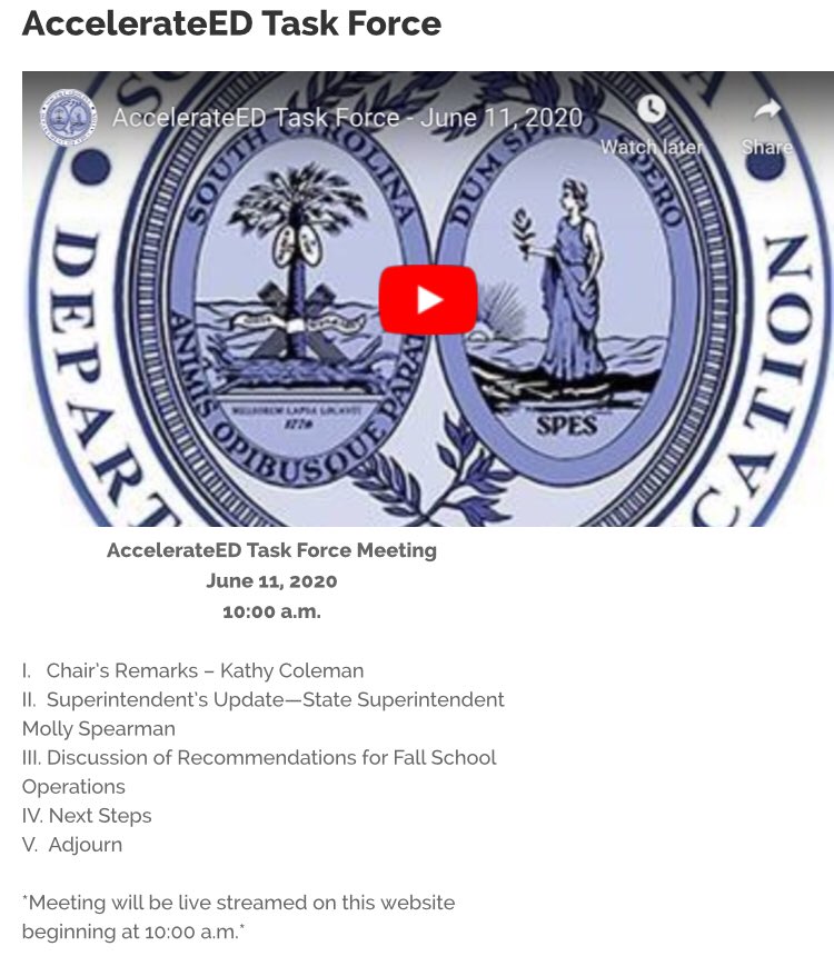 SCABSEYorkAreas's tweet photo. Fellow educators and families,

If you have not, please stay informed and listen to the conversations (the plans) about returning to school via SC AccelerateED Taskforce Meeting.  Reach out to Accelerate@ed.sc.gov with feedback.  https://t.co/0rd4GYnSk0 https://t.co/a7QZ1CFNQS