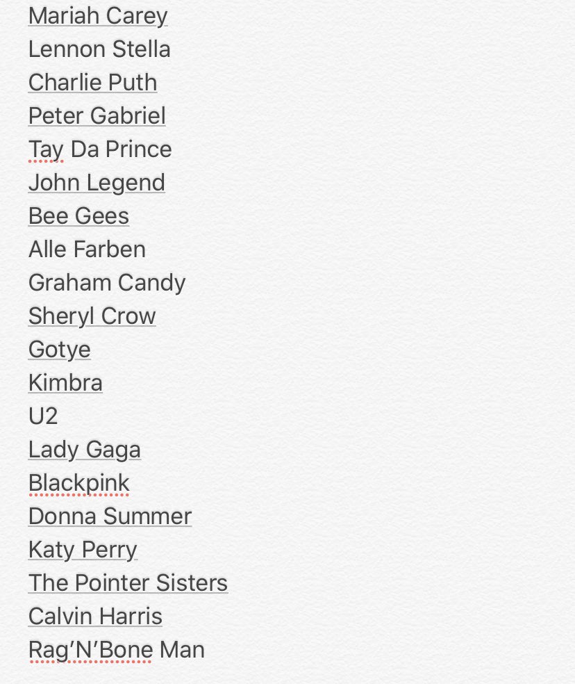 Hoy me vengo con este combo - + @MariahCarey, @johnlegend, @kimbramusic, @ladygaga, @ygofficialblink, @OAODonnaSummer, @katyperry, las @PointerOfficial Sisters, @CalvinHarris y @RagNBoneManUK - en #ElSaborDeLaNoche - 8 PM en @lafm 94.9 lafm.com.co tras @losoriginales