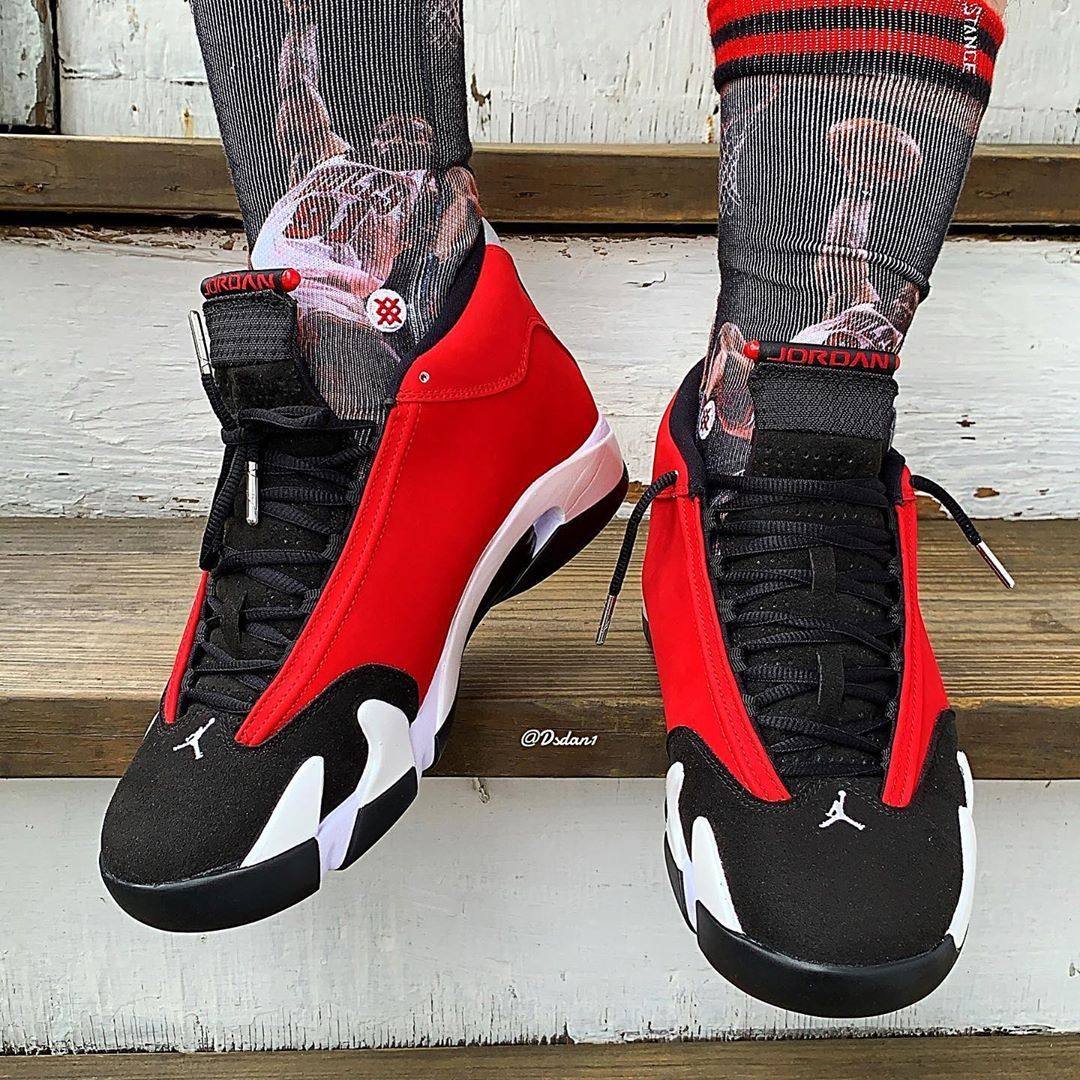 gym red 14s on feet