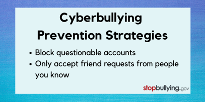 StopBullyingGov's tweet photo. You can help protect yourself against cyberbullying by connecting only with people you know and trust on social media. #StopBullying #Cyberbullying
https://t.co/Tan0fNPV0C https://t.co/419kzQKJXI