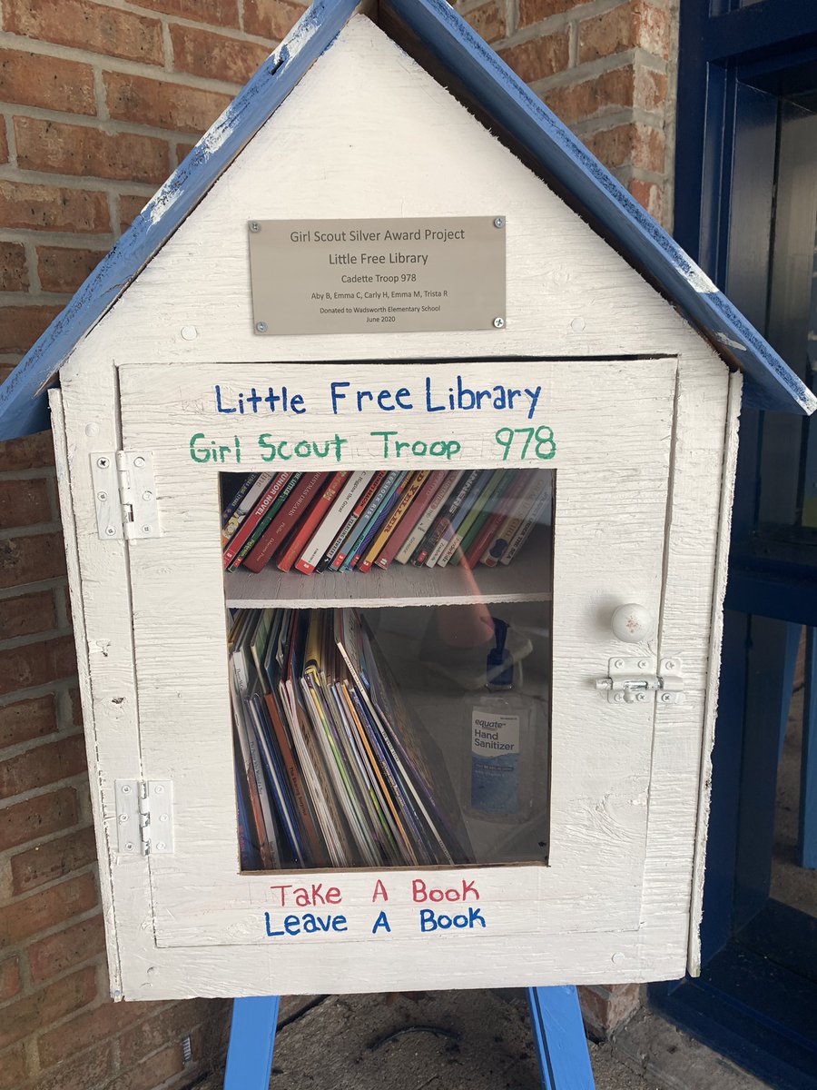 preserve_thelit's tweet photo. Thank you to Girl Scout Troop #978 for the adorable LITTLE LIBRARY which is a wonderful addition to our @preserve_thelit and our @WESPANTHER community 🐾! Your hard work will serve the people of this community in the true spirit of Girl Scouts💙 THANK YOU #WeGrow #WESreads https://t.co/ykvRTm3TtD