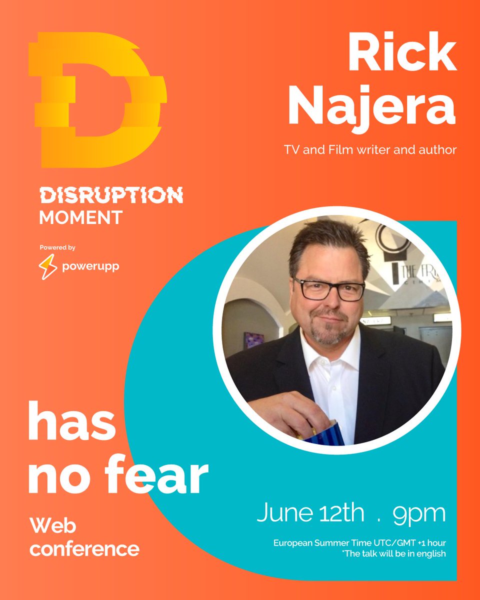 pwrupp's tweet photo. Going straight to California to talk with Rick Najera, screenwritter of several movies and tv series 🎬🎥 Join us for his perspective on losing fear. Register here: https://t.co/9EAajINRj7 #HaveNoFear #DisruptionMoments https://t.co/BhRTLh7Z96