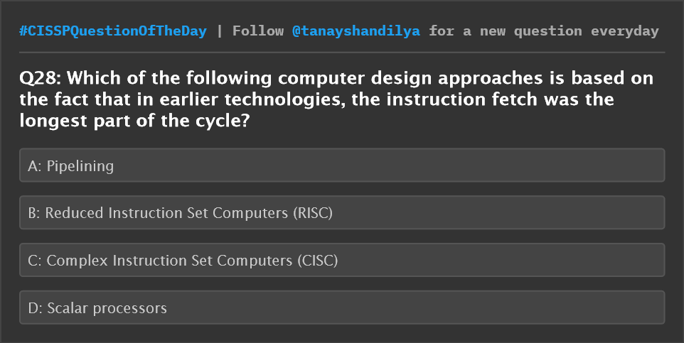 tanayshandilya's tweet image. CISSP Question of the day
#CISSPQuestionOfTheDay #cissp #cisspprep #cisspexam #cybersecurity #informationsecurity #datasecurity #dataprivacy #womenintech #isaca #azure #crisccertification #securityplus #comptia #riskmanagement #trustedcomputing #shell #implementer #devsecops