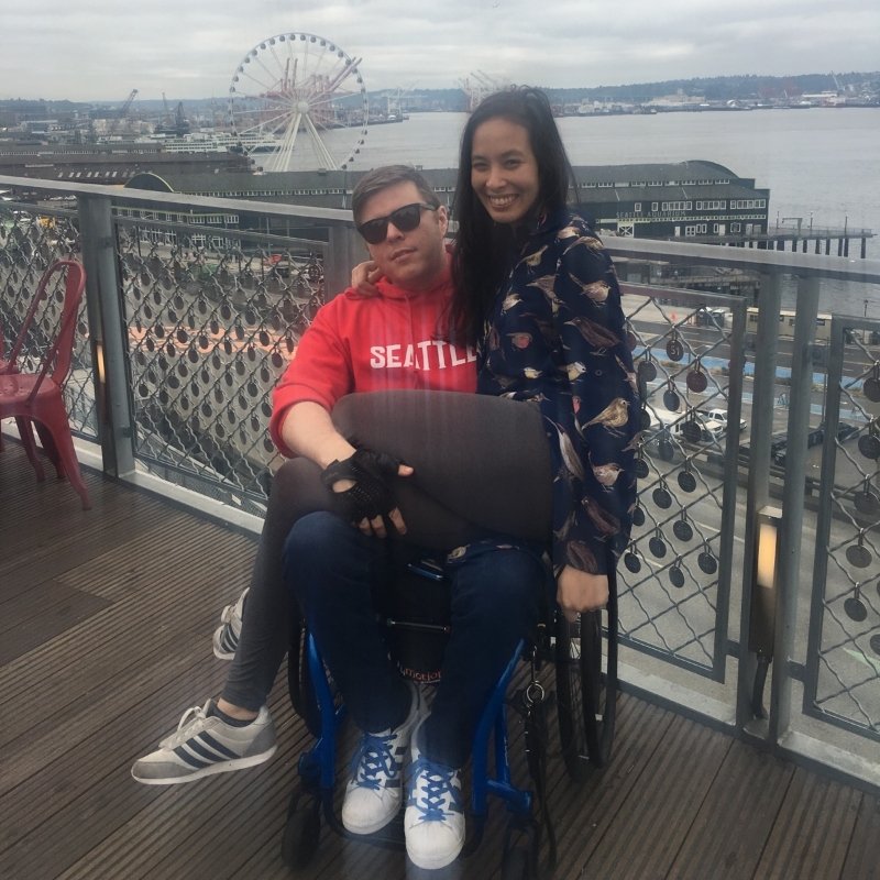 Here's a photo of me @Sup3rB4d!  #DisabledLoveIsBeautiful. We are not 'burdens'. Your 'ethics' are abhorrent @KAnthonyAppiah. 
We are #DisabledAndACatch! #SuckItAbleism