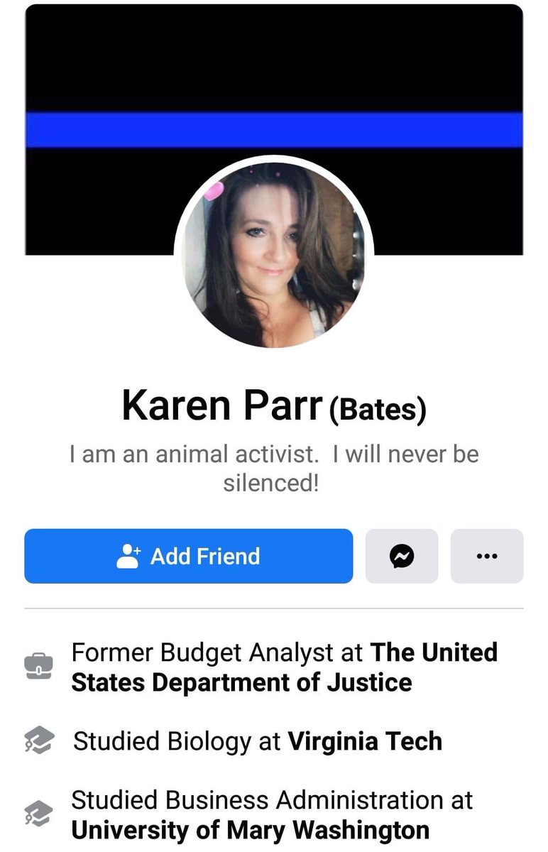melcarnoahan's tweet photo. @OfficialFBOP JUST WANTED TO INFORM YOU OF ONE OF YOUR EMPLOYEES AND HER RACIST MOUTH ON FACEBOOK! THIS IS TOTALLY UNESSACARY !! KAREN PARR BATES FROM FREDERICKSBURG VIRGINIA ‼️‼️ https://t.co/eBxXGxfLXA