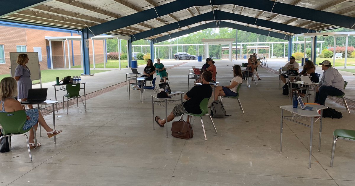 The @LNCharter Reopening of School Task Force was back at it today.

Our K-12 team clearly exceeds 10, so we are required to socially distance outside for our meetings. 

A TON of work happening behind the scenes by this group.

#LNCPride #nced #COVID19 <a href="/ncpublicschools/">NC Public Schools</a>