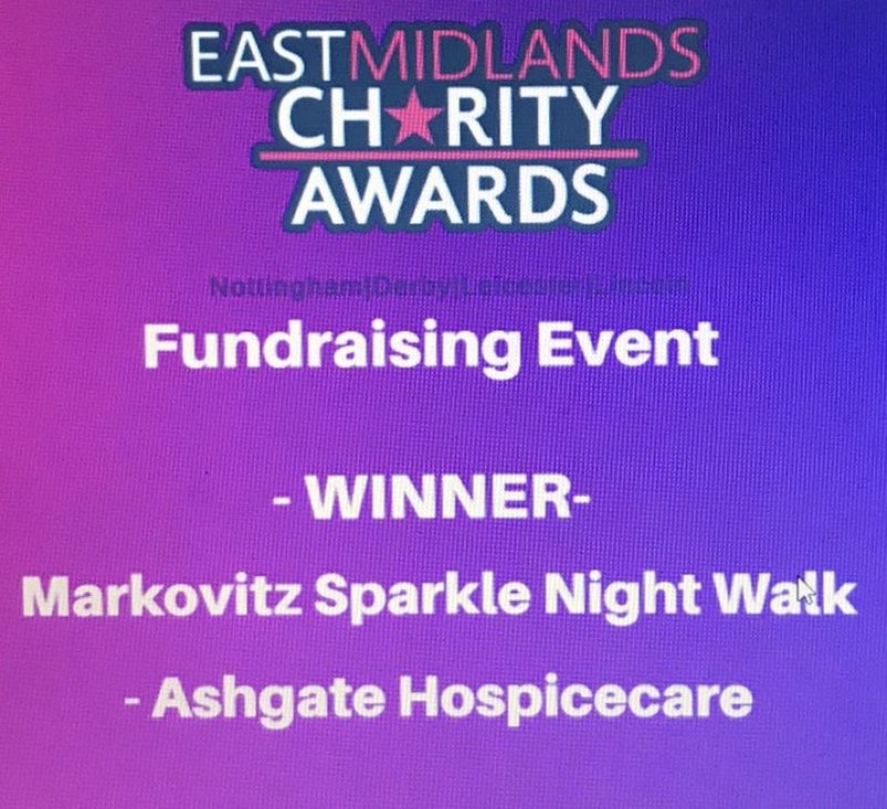 We’ve just won the East Midlands Charity Awards Fundraising Event of the Year for the <a href="/Sparkle_Walk/">Ashgate Hospice Sparkle Night Walk</a>! ⭐️

Well done to our fundraising team for this amazing achievement 🤩
#EMCharityAwards #CheerForOurCharities