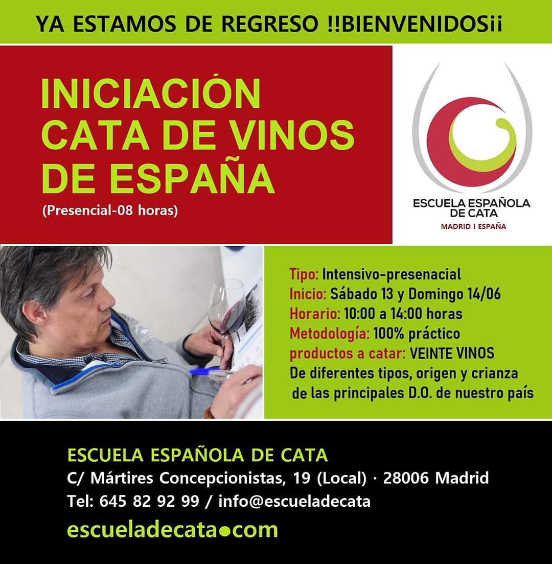 !!Ya estamos de regreso!! I CURSO DE INICIACIÓN A LA CATA DE VINOS DE ESPAÑA (08 horas) I Día: 13 y 14 de Junio 2020 I Hora: 10:00 a 14:00 horas I Lugar: Sede de ESCUELA ESPAÑOLA DE CATA I Cursos #Presenciales, #Semipresenciales y #Online #FUNDAE I escueladecata.com