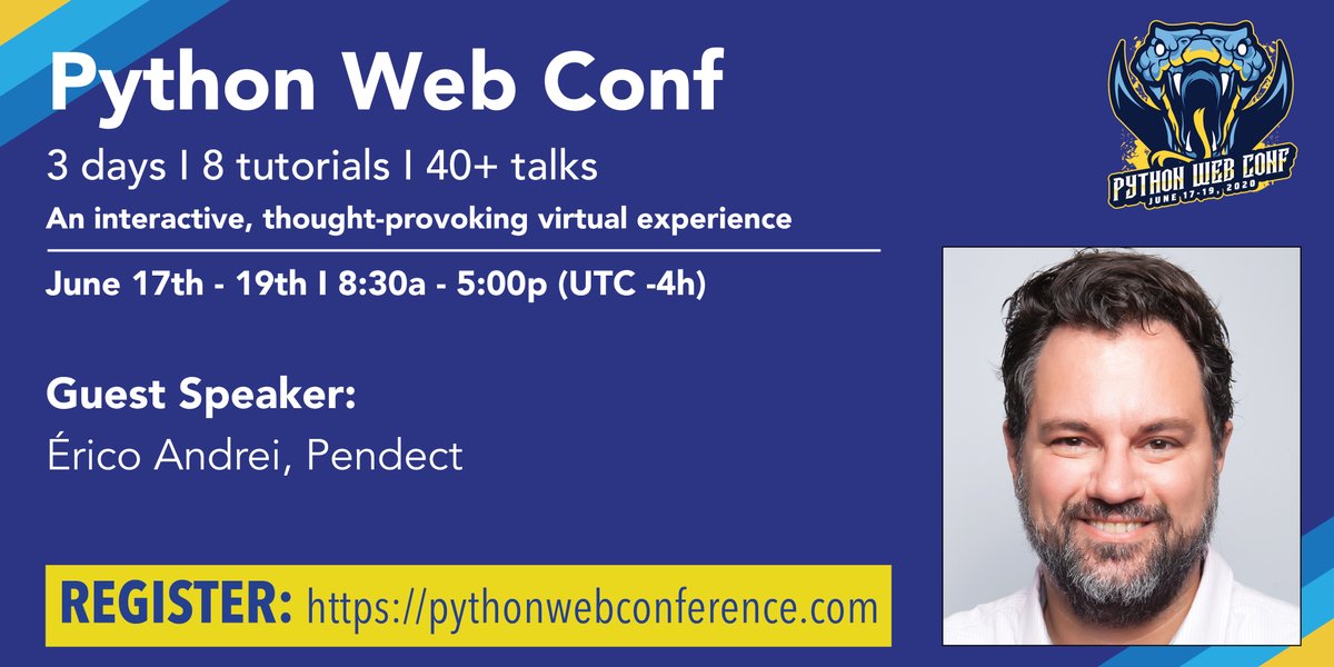ericof's tweet image. I’m excited to be on the speaker lineup for the second annual #PythonWebConference on June 17th-19th. Check out the full schedule and grab your tickets here &amp;gt; bit.ly/pywebconf

#Python  #WebFrameworks #Plone #WebApps #ContinuingEducation #Django