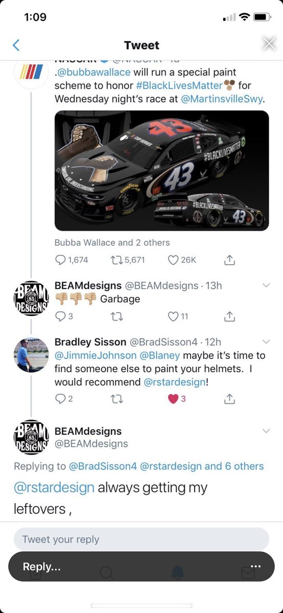 BubbaWallace's tweet photo. Nah homie, as person I’ve done business with in the past and ALWAYS respected the work you’ve done for ones in the industry. You made it clear of where you stand in today’s matter. All respect lost for ya dawg. #garbage https://t.co/DgYjWtrsTo