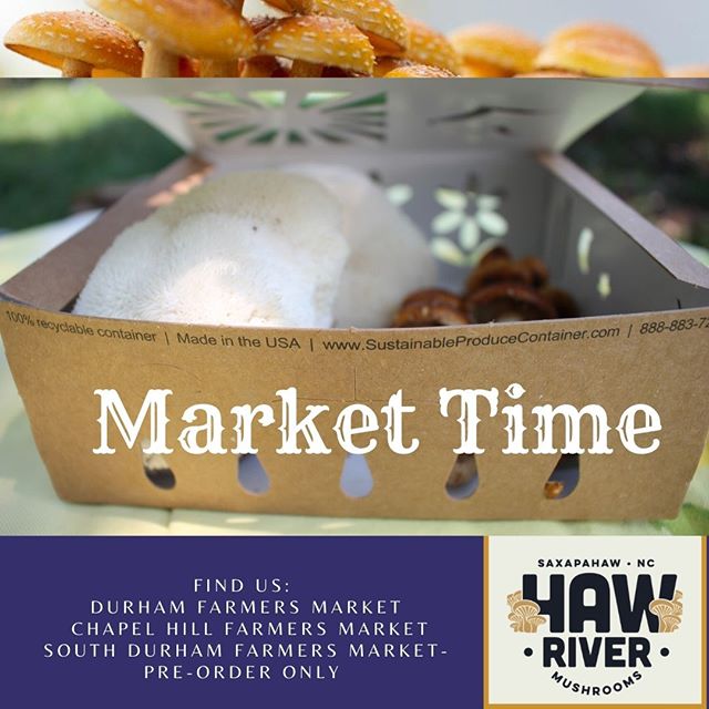 Haw River Mushrooms will be at the Chapel Hill Farmers' Market and the Durham Farmers' Market, Saturday June 13th from 8-12. We will have fresh mushrooms and jerky available for purchase at market as well as through preorder. 
We will also have only preorders for pickup at the Th