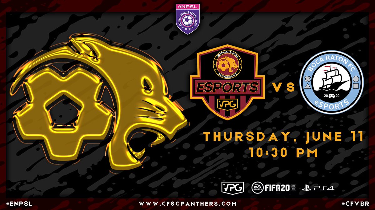 CfscPanthers's tweet photo. Matchday 8 ⚽️ of @npslsoccer #eNPSL is tonight as we approach the midseason point.

Game 1️⃣
🆚 @bocaratonfc 
🕦 10:30 PM EST
📺 https://t.co/IYmQpPkrFT 

#eNPSL #cfscpanthers #cfvbr #epanthers #vpg #proclubs #esports #orlando #centralflorida #fifa20 #11v11 #professionalgaming https://t.co/PX2Ap3qU1D