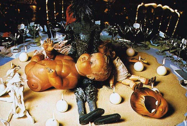 Let's take a look at some pictures that were leaked from a Rothchild party in France from the early 70s - As you can see, they have a very dark and macabre taste and even use dissembled baby dolls as table ornaments, these people are very dark and into some very weird stuff -