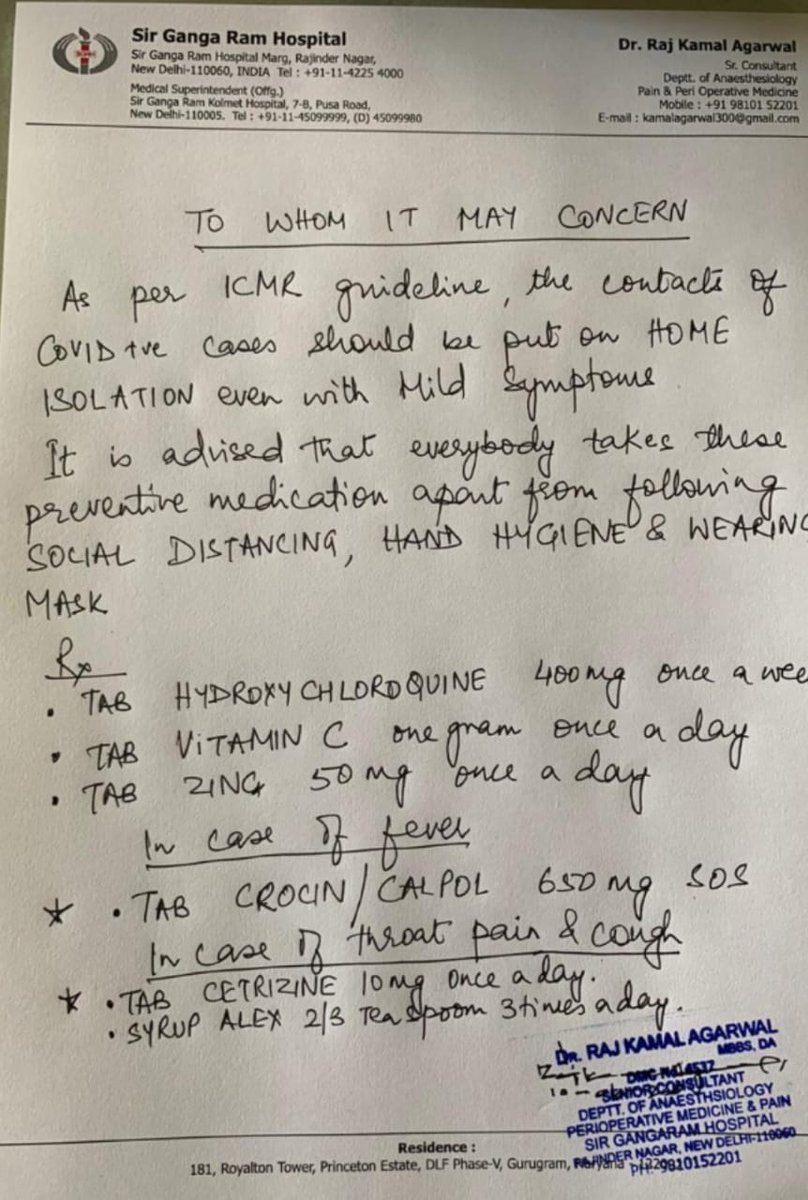 irfankh54788591's tweet photo. @ICMRDELHI @ArvindKejriwal This prescription / advisory is going rounds across Social Media. Would you take a keen look at it and let us know the authenticity (as letter pads and stamps are being faked in recent past too)
#DrRajKamalAgarwal #COVID19 #SirGangaRamHospital #IsItFake https://t.co/ornfEp5h37