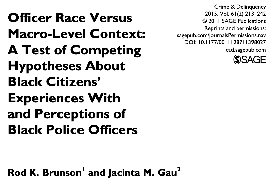 154/ "Because Black officers are disproportionately called on to work beats in poor, high-crime, majority-Black neighbor-hoods, the ecology of their day-to-day work routines puts them at risk for becoming resentful or even hostile toward the residents."