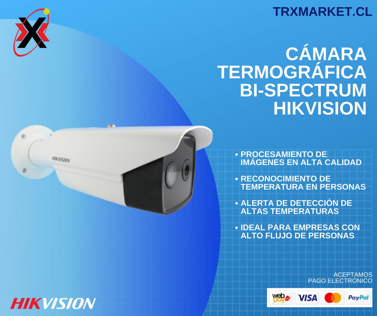 TrxTelecom's tweet photo. NUEVO PRODUCTO ‼️
Ha llegado a @TrxTelecom la cámara con reconocimiento de temperatura corporal de @HikvisionLatam, ideal para la seguridad y prevención de tu empresa ante el #Covid19 🌡
Más información: ventas@trxtelecom.cl y al +56940722867 📲💻
Somos #TRXTelecom #Calama https://t.co/dnPN9zjZpL