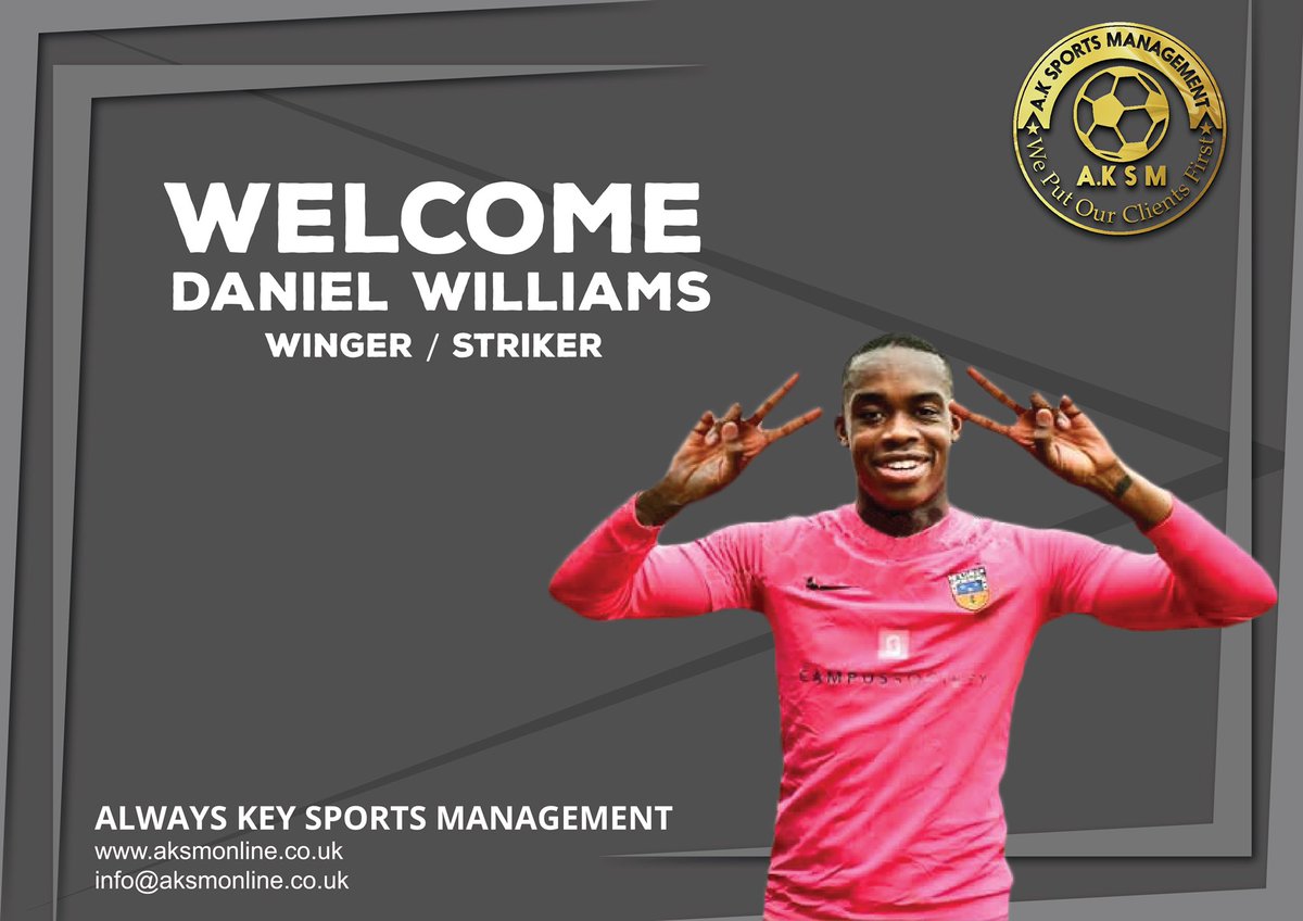 We would like to welcome free scoring Winger / Striker  <a href="/DanielWilliaams/">DW</a> to the Always Key Sports Management Team,  (Goals - Pace - Direct)                                                     Full details will be on our Website as soon as construction is over ⚽️😔😩✍️😎🤩⚽️