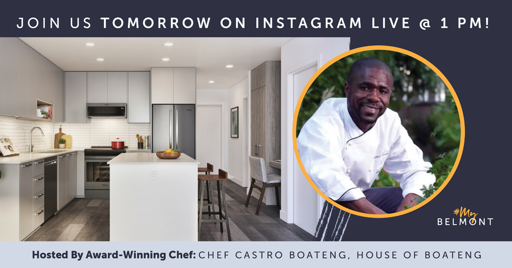 Belmont Langford has an exciting Instagram LIVE Event tomorrow, June 12 at 1pm! The amazing House of Boateng Chef, Castro Boateng, will be hosting a cooking demonstration on the <a href="/belmontlangford/">MyBelmont</a> Instagram account. Tune in tomorrow! #yyjchef #cookingathome