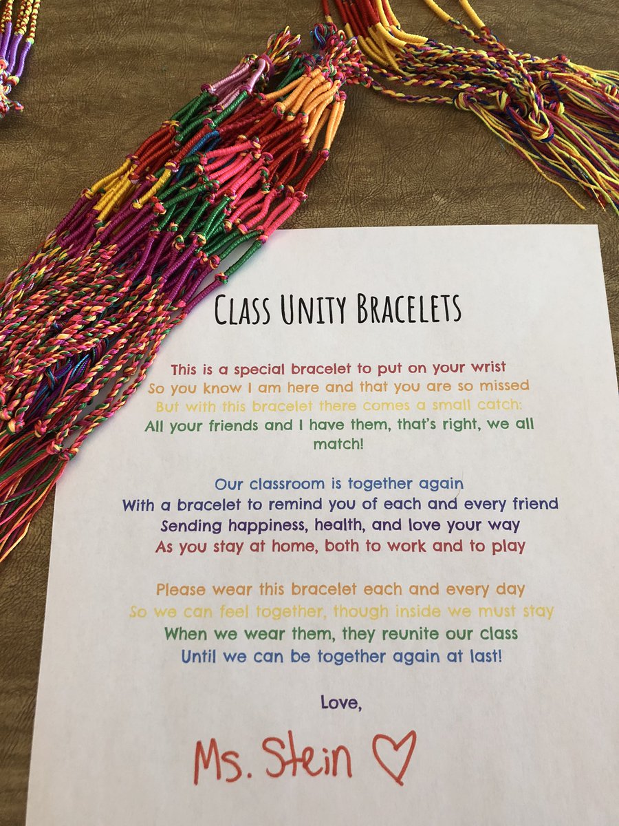 BrittanySteinNR's tweet photo. All of my kiddos received their letters and bracelets! The excitement on their faces when we all showed them off during our Google Meet today was incredible ❤️ #WeR1NR #nrcsdchat @ThiellsE https://t.co/hzHhPpFqwu
