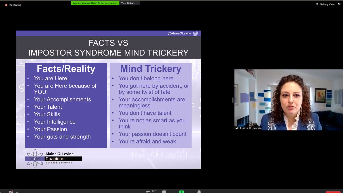 mariakzurek's tweet image. Thank you, @AlainaGLevine, for the engaging webinar about #impostersyndrome for @LBNLpathways @BerkeleyLab full of actionable strategies how to overcome it! Many of us deal with this monster in #academia, but we can fight it with facts and reality narrative. #NetworkingForNerds