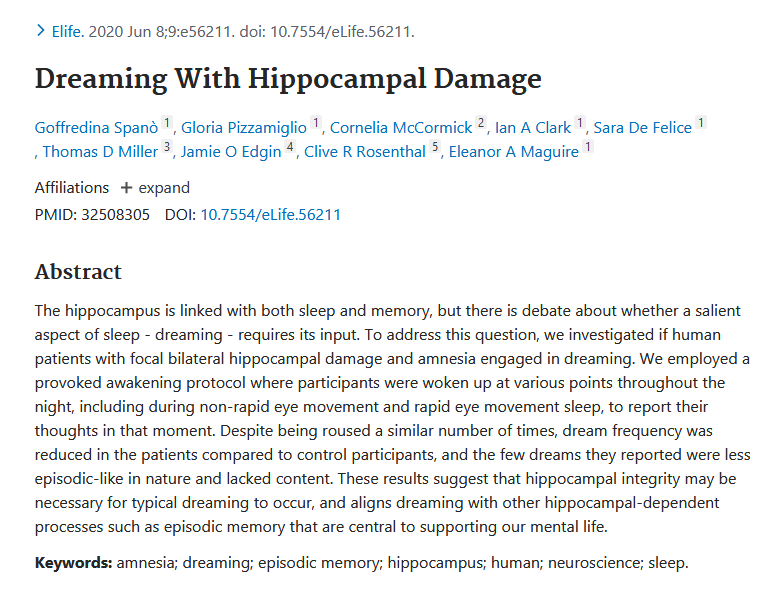 Neuro_Skeptic's tweet photo. Dreams in people with hippocampal damage: "the few dreams they reported were less episodic-like in nature and lacked content." https://t.co/ygYJ828KiN Riding the oneiric seahorse https://t.co/98VB6dPEdA
