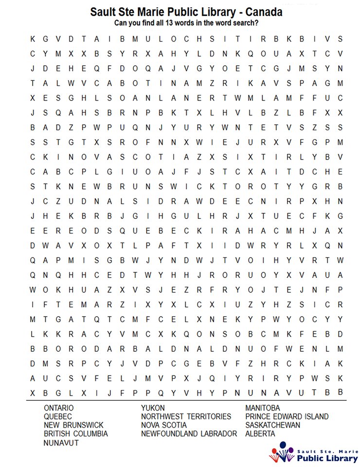 SSM_Library's tweet photo. Looking for something to tie over the kids? Here's a fun word search for your kids to do!
If you would like the answers, feel free to send us a message. 😊
#ssm #sault #ssmpl #library #soo #saultstemarie #thesoo #publiclibrary #community #staysafe #socialdistancing #kids https://t.co/6OXWLPTKzs