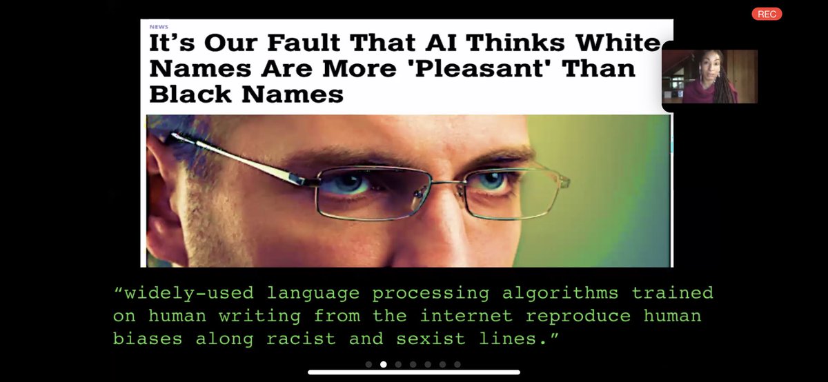 AleshiaProf's tweet image. Thank you for the amazing talk @ruha9! I will be including your work in my new AI impacts class! #NewJimCode