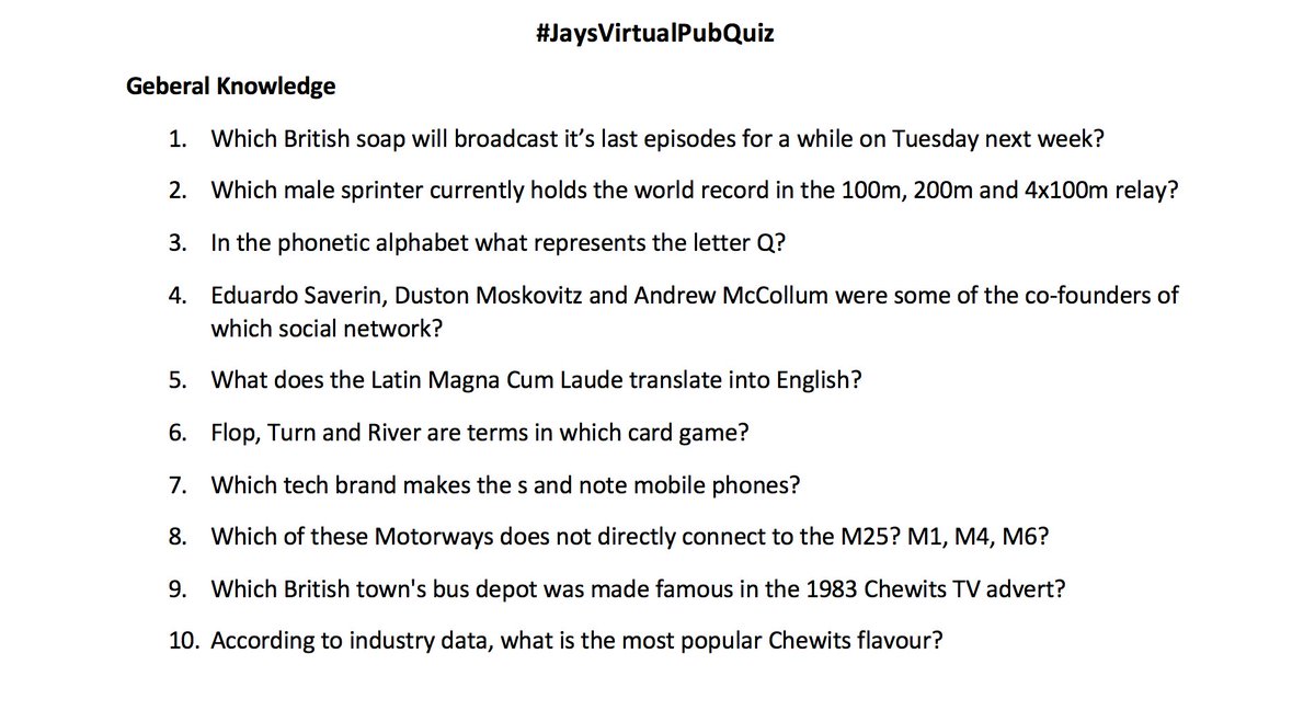 Jay S Virtual Pub Quiz On Twitter Rounds 4 5 Questions How Are You Getting On Use Jaysvirtualpubquiz