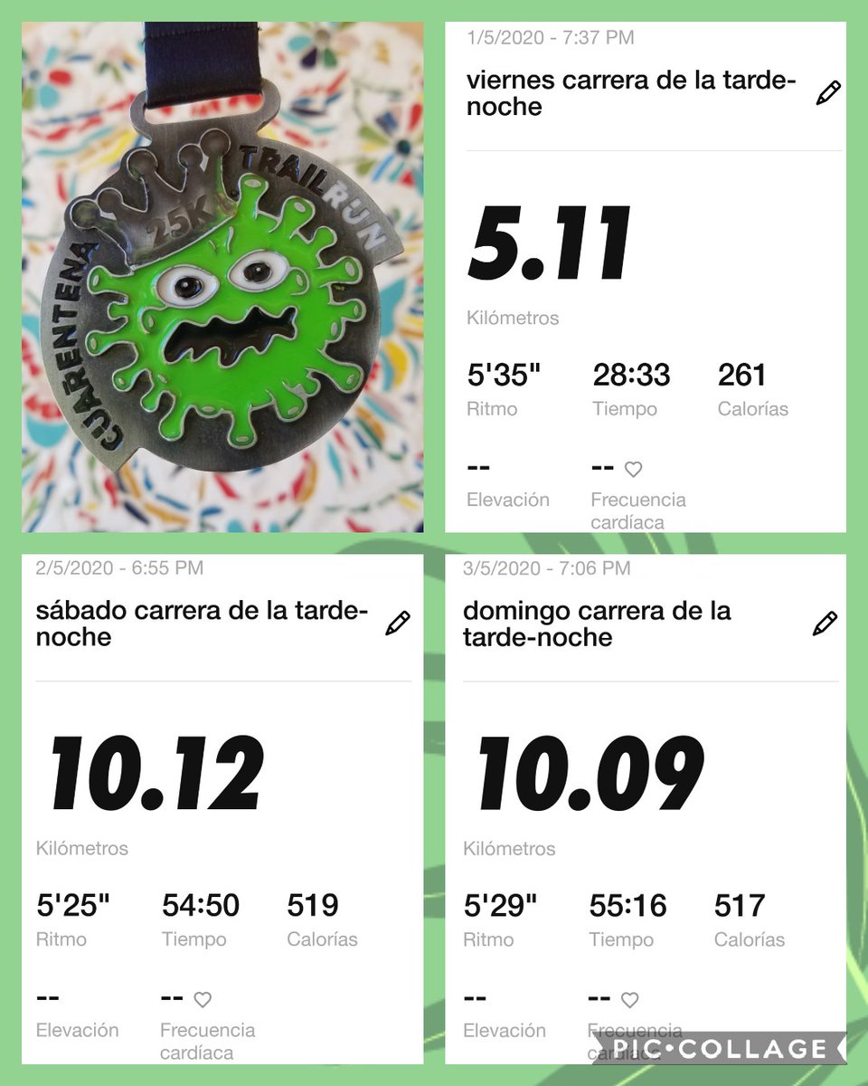 Elvira22Carrera's tweet photo. #YoElegiCorrer hoy recibi mi medalla de un reto de mayo de sumar 25k. Medalla original bella y divertida. Alusiva a la situacion q estamos viviendo. Hoy corremos sólos pero juntos venceremos y esta medalla será un recuerdo positivo d estos tiempos #YoCorroEnCasa #LoveRunSmile https://t.co/JGAdnQ1zdn