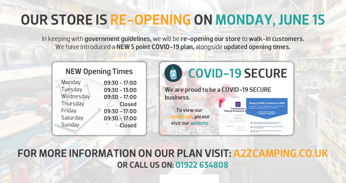 Tent Hire is re-opening on June 15.

We are delighted to be able to welcome back our loyal customers and new friends who wish to enjoy a unique shopping experience.

Visit us on: a2zcamping.co.uk