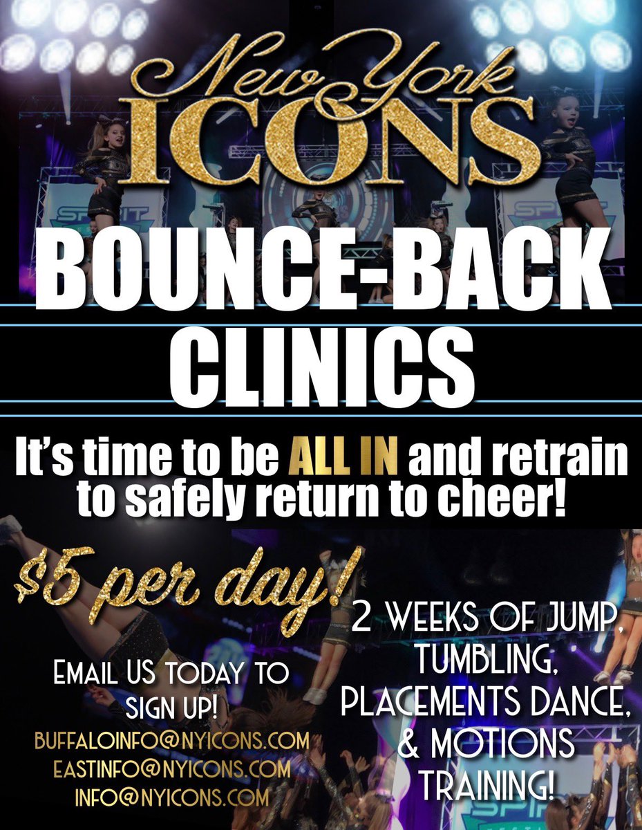 🤸🏻‍♂️🤸🏽🤸🏼‍♀️BOUNCE BACK CLINICS &amp; OPEN GYMS start next week! We can’t wait to see you there!💛 #ALLINseason6 #GoldVibes #IconsTribe

📧Email us today to sign up! 

▫️BuffaloInfo@nyicons.com 
▫️EastInfo@nyicons.com 
▫️Info@nyicons.com