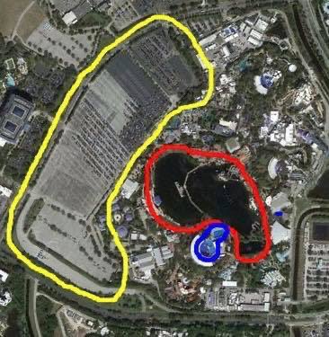 Vagabionda1's tweet photo. The yellow line is the SeaWorld Orlando car park. The redline is a lake for humans to go play on paddle boats. The blue line is where the orcas spend their entire lives.

#Blackfish 
#EmptyTheTanks
#BoycottSeaWorld https://t.co/KlN3mmsfA9