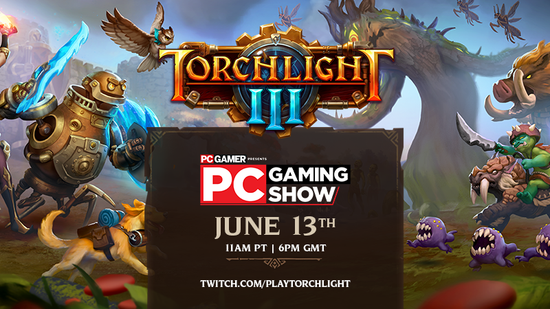PlayTorchlight's tweet photo. NEWS FROM THE FRONTIER!!!

Tune in this Saturday at 11am PT to the #PCGamingShow for exciting news about Torchlight 3! 

Streaming this Saturday @ https://t.co/U2HLt0O87I https://t.co/2v8YikCTRN