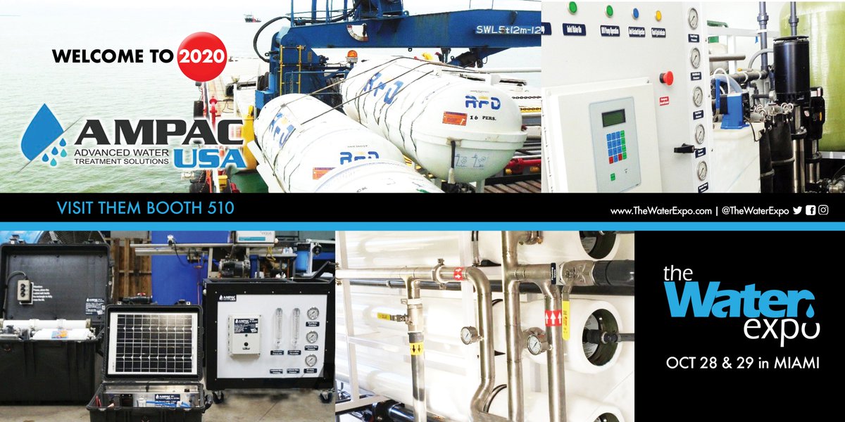 WaterQualityPAV's tweet photo. Welcome to our Gold Sponsor Ampac USA to The Water Expo 2020, 9th edition! Save the date and visit them at booth 510, Oct 28th &amp; 29th in #Miami. https://t.co/8XiEYxlZPE
#waterexpo #water #waterquality #waterfilters #calidaddeagua #filtration #watertreatment https://t.co/yUnwT0dwyf